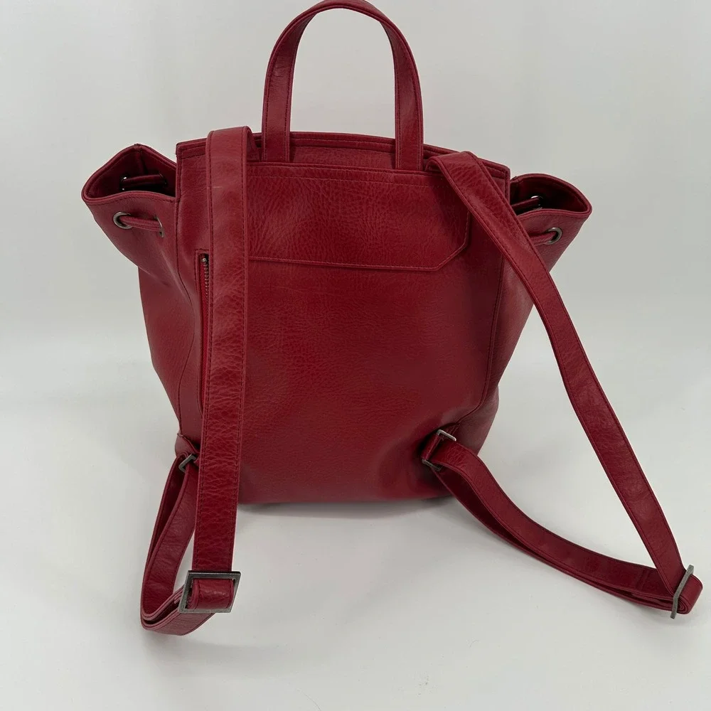 MATT & NAT Red‎ Vegan Leather Drawstring Backpack Convertible Shoulder Bag